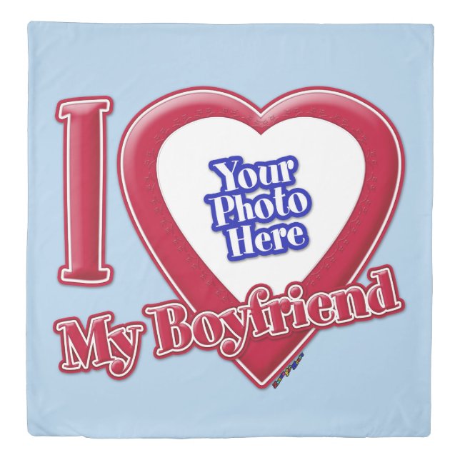 I Love My Boyfriend Photo Red Heart Light Blue Duvet Cover (Front)