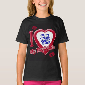I Love My Boyfriend Photo Red Heart Lips Black T-S T-Shirt