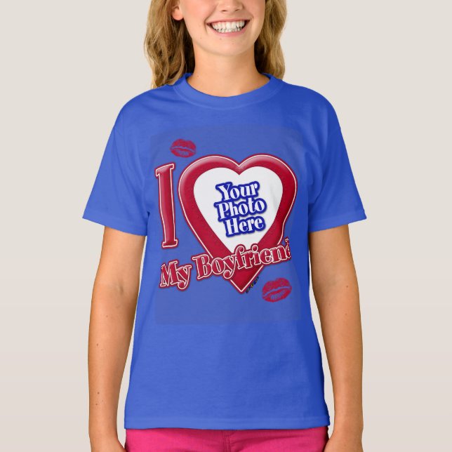 I Love My Boyfriend Photo Red Heart Lips D R Blue  T-Shirt (Front)