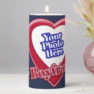 I Love My Boyfriend Photo Red Heart Navy Blue Pillar Candle