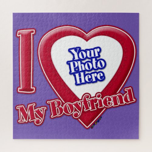 I Love My Boyfriend Photo Red Heart Purple Jigsaw Puzzle