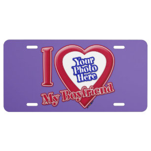 I Love My Boyfriend Photo Red Heart Purple License Plate