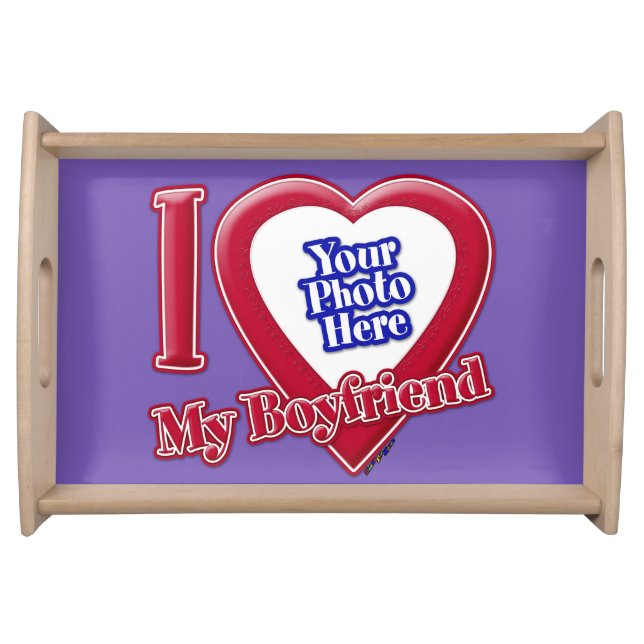 I Love My Boyfriend Photo Red Heart Purple Serving Tray (Front)
