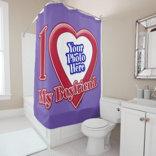 I Love My Boyfriend Photo Red Heart Purple Shower Curtain