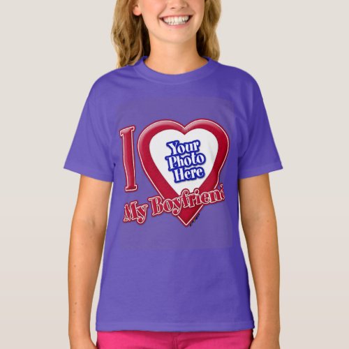I Love My Boyfriend Photo Red Heart Purple T_Shirt