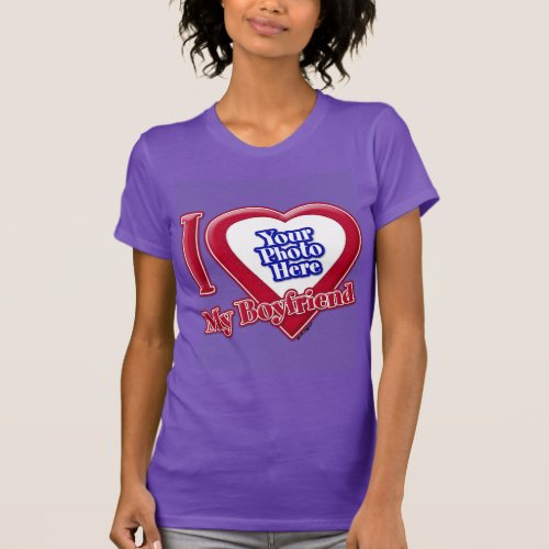 I Love My Boyfriend Photo Red Heart Purple T_Shirt