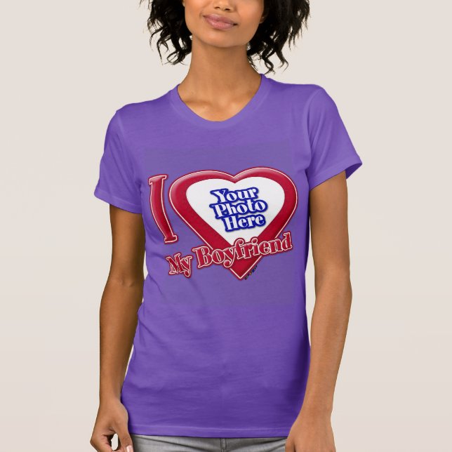 I Love My Boyfriend Photo Red Heart Purple T-Shirt (Front)