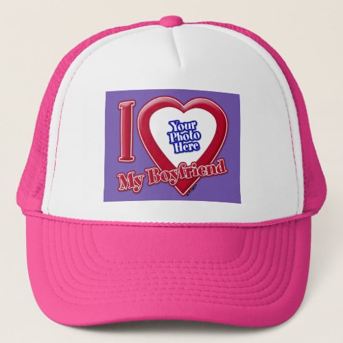 I Love My Boyfriend Photo Red Heart Purple Trucker Hat