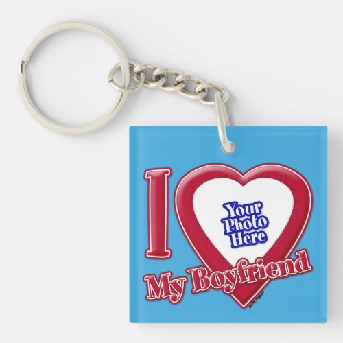 I Love My Boyfriend Photo Red Heart Teal Keychain