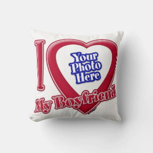 I Love My Boyfriend Photo Red Heart Throw Pillow