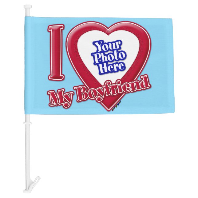I Love My Boyfriend Photo Red Heart Turquoise Car Flag (Front)