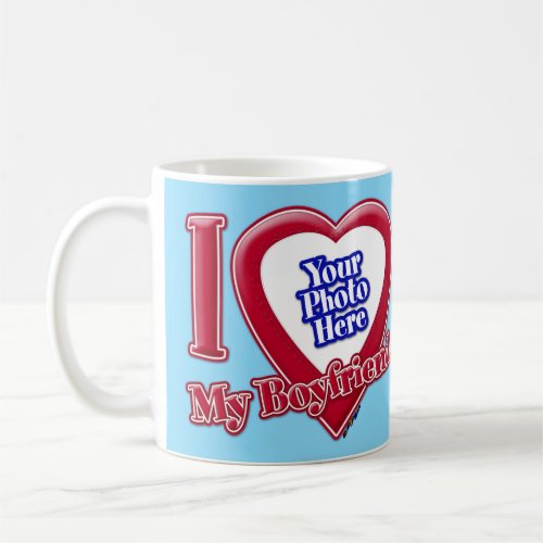 I Love My Boyfriend Photo Red Heart Turquoise Coffee Mug