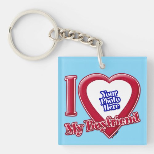 I Love My Boyfriend Photo Red Heart Turquoise Keychain