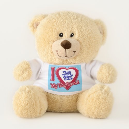 I Love My Boyfriend Photo Red Heart Turquoise Teddy Bear