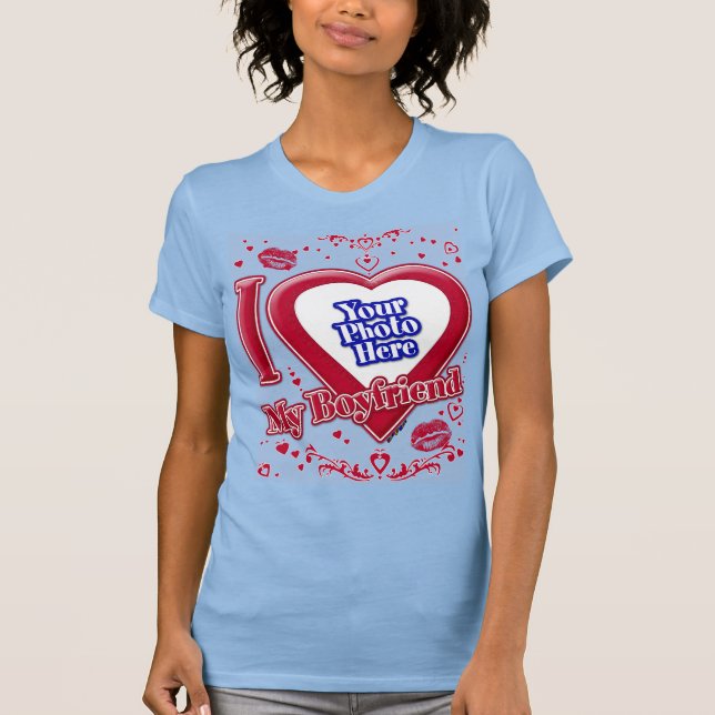 I Love My Boyfriend Photo Red Hearts Baby Blue T-Shirt (Front)