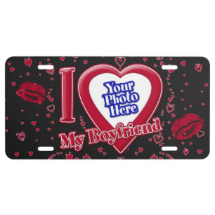 I Love My Boyfriend Photo Red Hearts Black License Plate