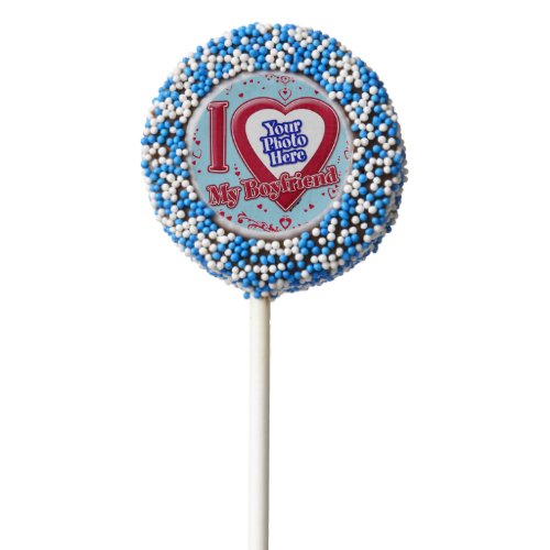 I Love My Boyfriend Photo Red Hearts Blue Horizon Chocolate Covered Oreo Pop