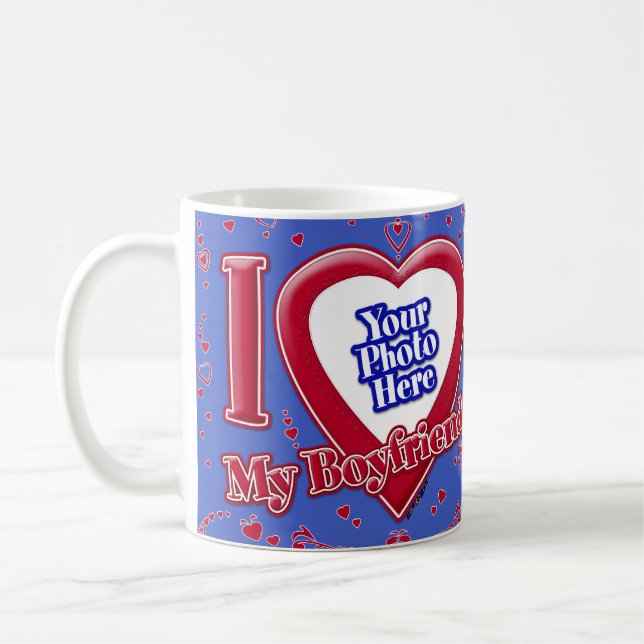 I Love My Boyfriend Photo Red Hearts Deep Royal Bl Coffee Mug (Left)