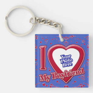 I Love My Boyfriend Photo Red Hearts Deep Royal Bl Keychain