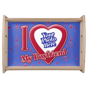 I Love My Boyfriend Photo Red Hearts Deep Royal Bl Serving Tray