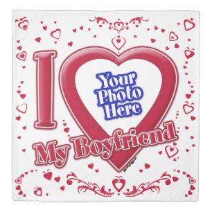 I Love My Boyfriend Photo Red Hearts Duvet Cover
