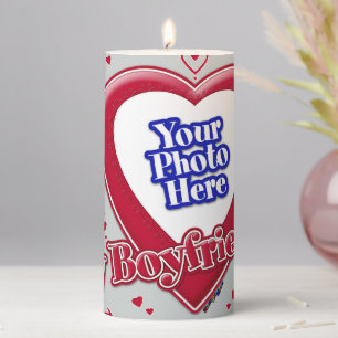 I Love My Boyfriend Photo Red Hearts Grey Pillar Candle