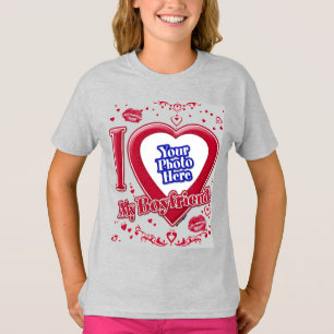 I Love My Boyfriend Photo Red Hearts Grey T-Shirt