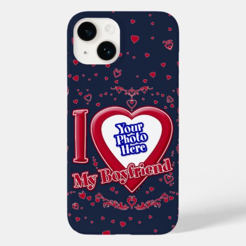 I Love My Boyfriend Photo Red Hearts Navy Case_Mate iPhone 14 Case