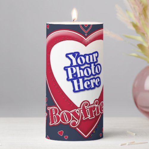 I Love My Boyfriend Photo Red Hearts Navy Pillar Candle