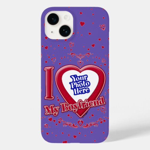 I Love My Boyfriend Photo Red Hearts Purple Case_Mate iPhone 14 Case