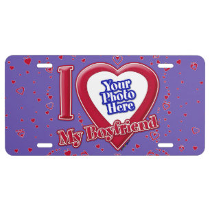 I Love My Boyfriend Photo Red Hearts Purple License Plate