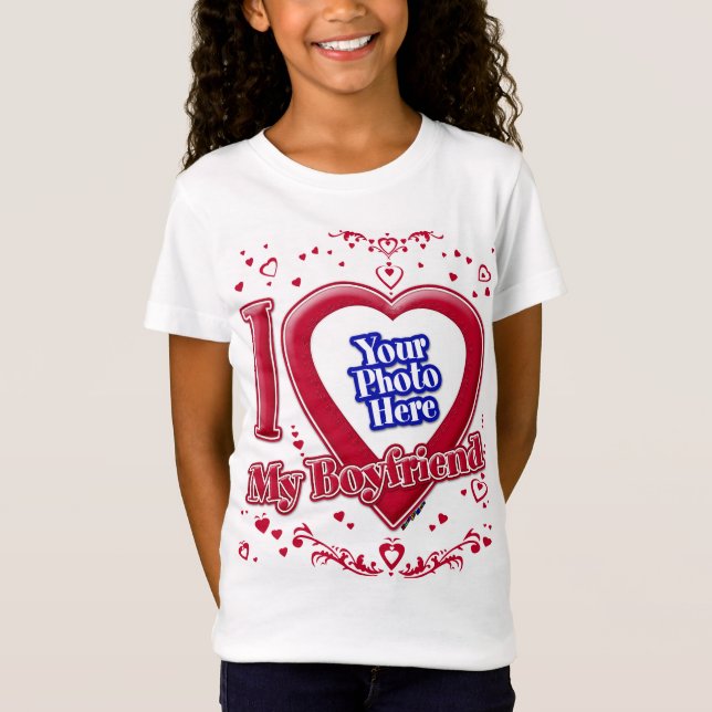 I Love My Boyfriend Photo Red Hearts T-Shirt (Front)