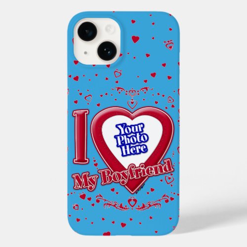 I Love My Boyfriend Photo Red Hearts Teal Case_Mate iPhone 14 Case