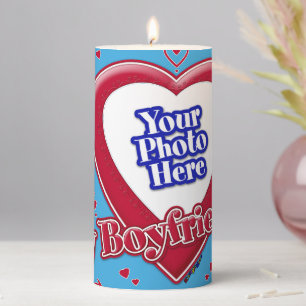 I Love My Boyfriend Photo Red Hearts Teal Pillar Candle