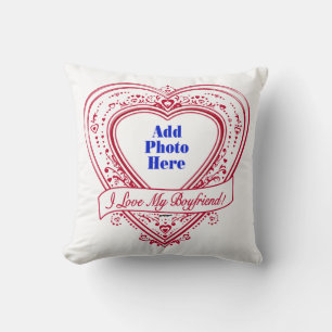 I Love My Boyfriend! Photo Red Hearts Throw Pillow
