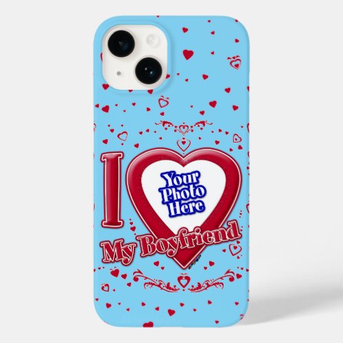 I Love My Boyfriend Photo Red Hearts Turquoise Case_Mate iPhone 14 Case