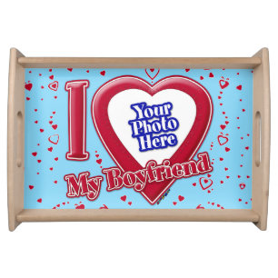 I Love My Boyfriend Photo Red Hearts Turquoise Serving Tray