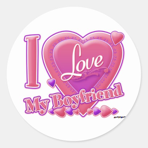 I Love My Boyfriend pinkpurple _ hearts Classic Round Sticker