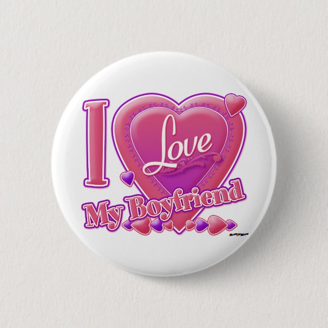 I Love My Boyfriend pink/purple - hearts Pinback Button (Front)
