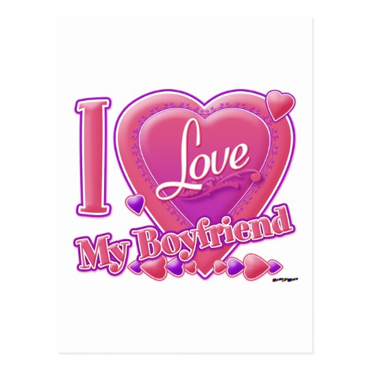 I Love My Boyfriend pink/purple - hearts Postcard | Zazzle.com