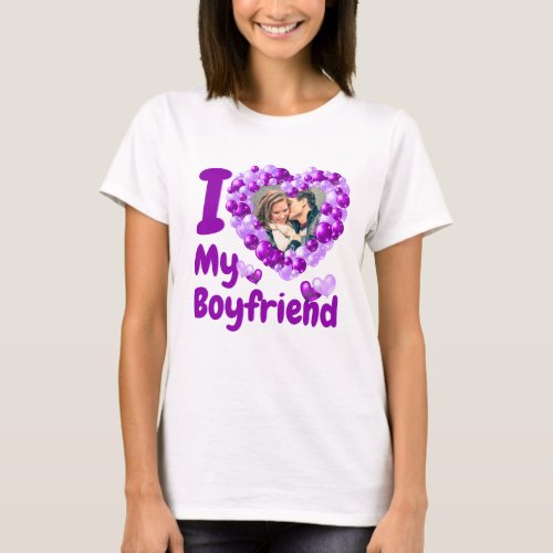 I Love My Boyfriend Purple Custom Photo T_Shirt