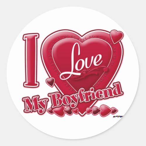 I Love My Boyfriend red _ heart Classic Round Sticker