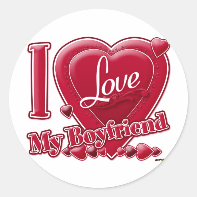I Love My Boyfriend red - heart Classic Round Sticker (Front)