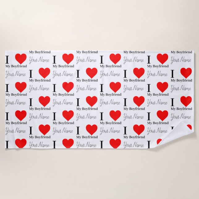 I love My Boyfriend & Red Heart Personalized  Beach Towel (Front)