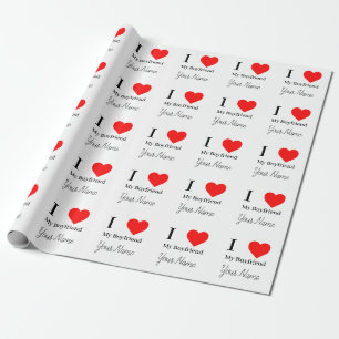 I love My Boyfriend & Red Heart Personalized  Wrapping Paper