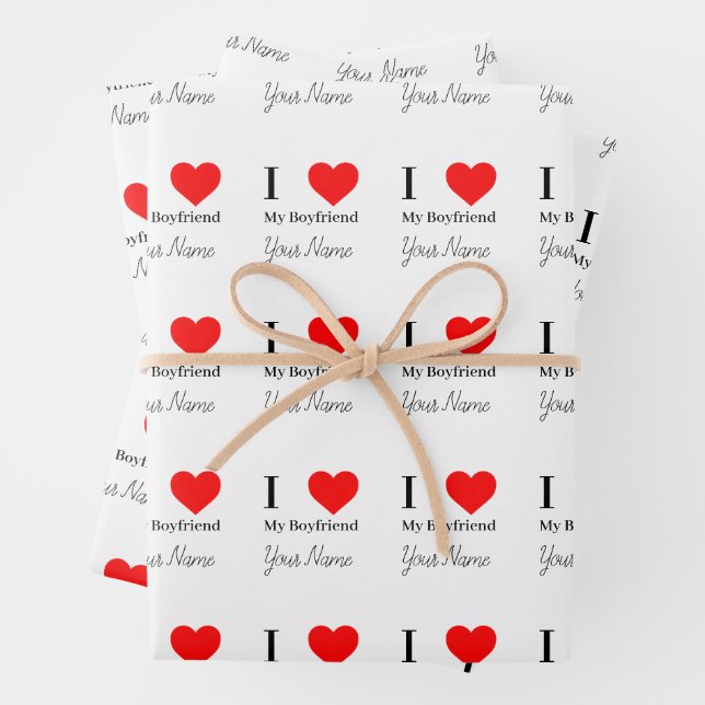 I love My Boyfriend & Red Heart Personalized  Wrapping Paper Sheets (In situ)