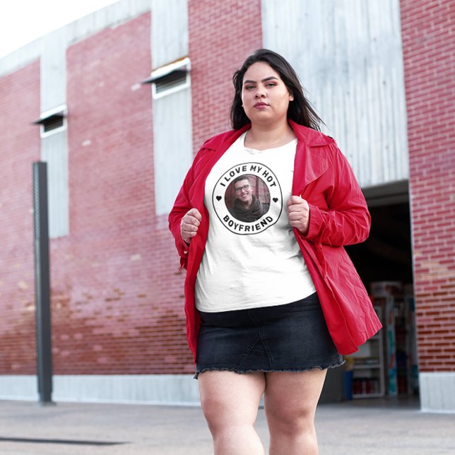 I Love My Boyfriend Simple Personalized Photo Plus Size T-Shirt (Creator Uploaded)
