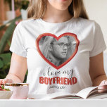 I Love My Boyfriend T-Shirt<br><div class="desc">Cute customizable girlfriend t-shirt featuring the saying "I love my boyfriend", a extra large photo in the shape of a love heart, and your name. Gift your girlfriend with this funny t-shirt for her birthday, christmas or valentines day. Photo tip: Crop your photo into a square before uploading ensuring subject...</div>