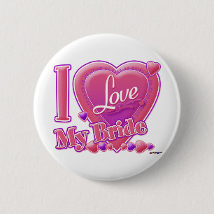 I Love My Bride pink/purple - heart Button