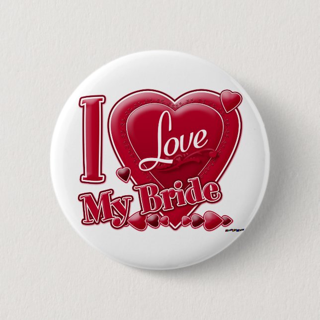 I Love My Bride red - heart Button (Front)